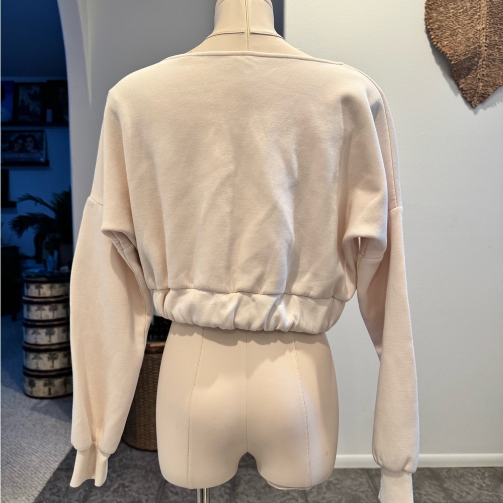 GUESS Women's Alanis Cropped Faux-Wrap Sweatshirt Long Sleeve Small - Picture 2 of 6